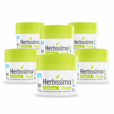KIT DESODORANTE CREME ANTITRANSPIRANTE FRESH HERBISSIMO 55G COM 6 UNIDADES