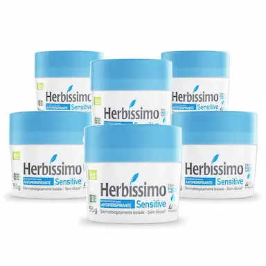 KIT DESODORANTE CREME ANTITRANSPIRANTE SENSITIVE HERBISSIMO 55G COM 6 UNIDADES