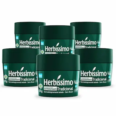KIT DESODORANTE CREME ANTITRANSPIRANTE TRADICIONAL HERBISSIMO 55G COM 6 UNIDADES