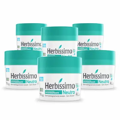 KIT DESODORANTE CREME ANTITRANSPIRANTE NEUTRO HERBISSIMO 55G COM 6 UNIDADES