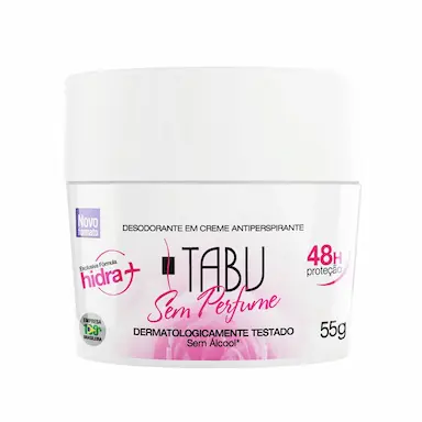 DESODORANTE CREME ANTITRANSPIRANTE TABU SEM PERFUME 55G