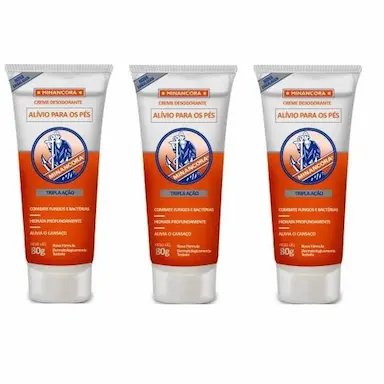 KIT 3 MINANCORAS CREME DESODORANTE ALIVIO PARA OS PéS 80G