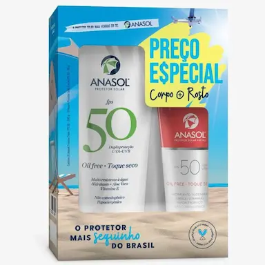 KIT ANASOL PROTETOR SOLAR FACIAL FPS 50 + CORPORAL FPS 50 COM 200G