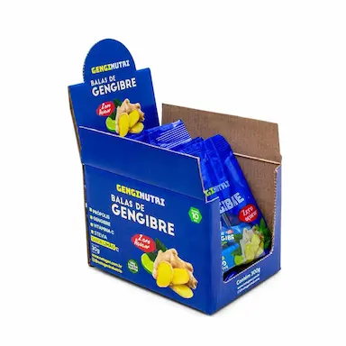 BALAS GENGIBRE ZERO AçúCAR DISPLAY COM 10 PACOTES DE 30G