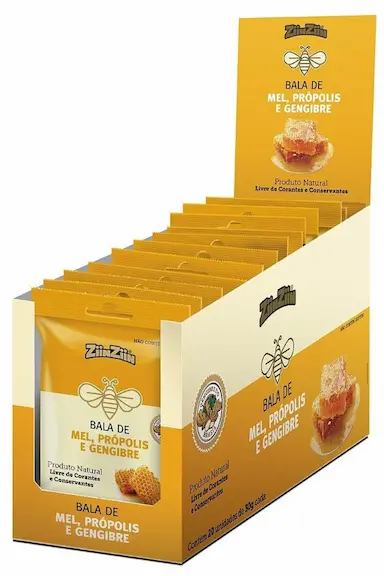 BALA DE MEL COM PRóPOLIS E GENGIBRE 20UNI DE 30GR CADA - ZIINZIIN