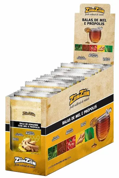 BALA DE GENGIBRE COM MEL E PRóPOLIS 20UNI DE 30GR CADA - ZIINZIIN