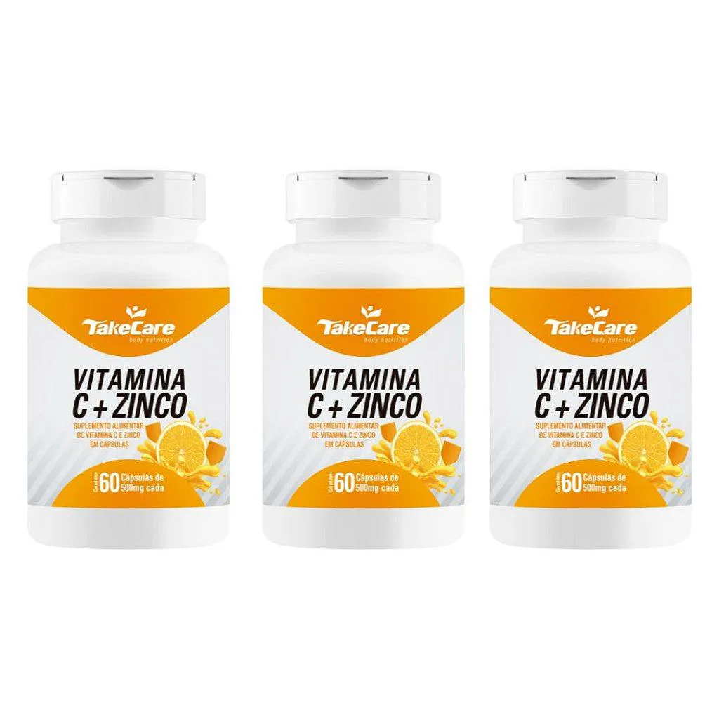 KIT 3UNI VITAMINA C + ZINCO 500MG  60 CáPS - TAKE CARE