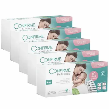 KIT 5UNI TESTE DE OVULAçãO CONFIRME FERTILIDADE (10 TIRAS + FRASCO COLETOR) - ALAMAR TECNO