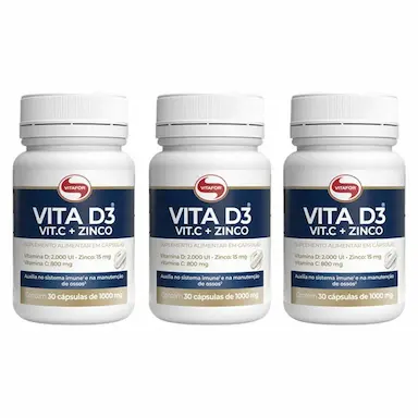 KIT 3UNI VITA D3 + C + ZINCO 30 CáPS 500MG  - VITAFOR