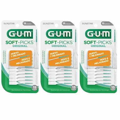 KIT 3UNI SOFT PICKS COM 15 (PALITO INTERDENTAL DE BORRACHA) - GUM