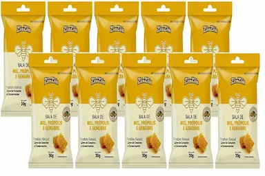 BALA DE MEL COM PRóPOLIS E GENGIBRE 10UNI DE 30GR CADA - ZIINZIIN