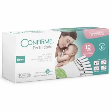 TESTE DE OVULAçãO CONFIRME FERTILIDADE (C/ 10 TIRAS + FRASCO COLETOR)