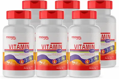 KIT COM 6 VITAMIN PROMEL VIT C, D E ZINCO 60 CAPS DE 750MG