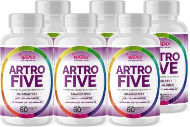 KIT COM 6 - ARTROFIVE COLáGENO TIPO 2 + MAGNéSIO E VITAMINAS 60 CAPSULAS DE 500MG NATALY