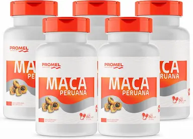 KIT COM 5 MACA PERUANA PROMEL 60 CAPSULAS DE 500MG