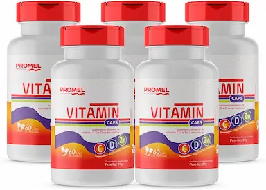 KIT COM 5 VITAMIN PROMEL VIT C, D E ZINCO 60 CAPS DE 750MG