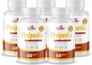 KIT COM 5 - EXTRATO DE PRóPOLIS 60 CAPSULAS DE 500MG CELLIV