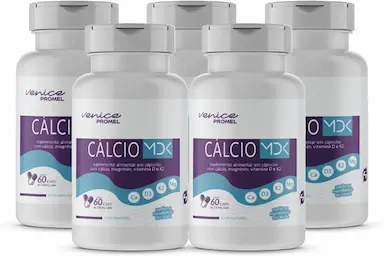 KIT 5 MDK CáLCIO, MAGNéSIO,VITAMINA D3 E K2 60 CAPS 500MG PROMEL