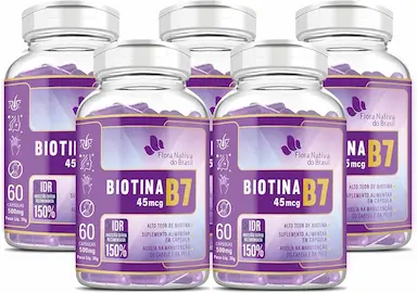 KIT 05 BIOTINA B7 150% IDR 60 CAPS FLORA NATIVA DO BRASIL
