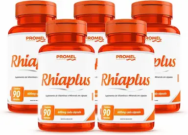 KIT 05 RHIAPLUS VITAMINAS E MINERAIS 60 CAPS DE 600MG PROMEL