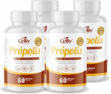 KIT COM 4 - EXTRATO DE PRóPOLIS 60 CAPSULAS DE 500MG CELLIV