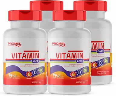 KIT COM 4 VITAMIN PROMEL VIT C, D E ZINCO 60 CAPS DE 750MG