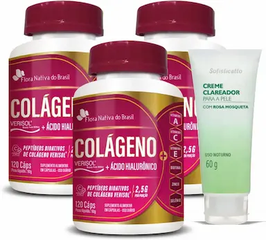 3 COLáGENO VERISOL + ÁCIDO HIALURôNICO 120 CAPS + CLAREADOR