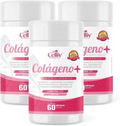 KIT 03 COLáGENO HIDROLISADO + ÁCIDO HIALURôNICO + COENZIMA Q10 + BIOTINA 60 CáPS 500MG