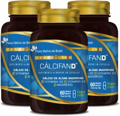 KIT COM 3 VEGAN CáLCIFAN D (VITAMINA D2 + VITAMINA K2 + MAGNéSIO) 60CAPS - FLORA NATIVA DO BRASIL