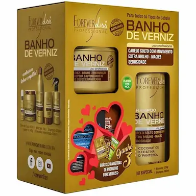 KIT BANHO DE VERNIZ FOREVER LISS COM SHAMPOO 300ML E MáSCARA 250G