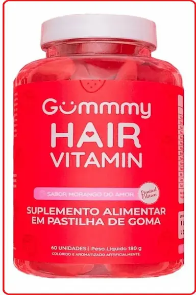 GUMMY HAIR VITAMINAS SABOR MORANGO 60 GOMAS