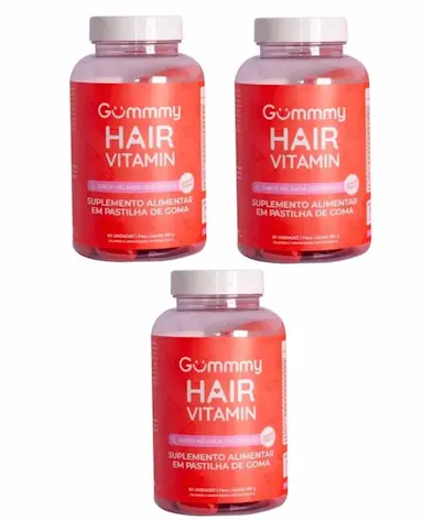 KIT COM 3 GUMMY HAIR VITAMINAS SABOR MELANCIA COM 60 GOMAS