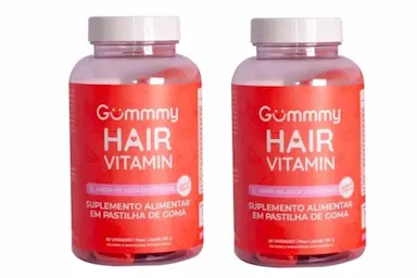 KIT COM 2 GUMMY HAIR VITAMINAS SABOR MELANCIA COM 60 GOMAS