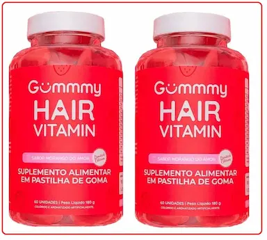 KIT COM 2 GUMMY HAIR VITAMINAS SABOR MORANGO 60 GOMAS