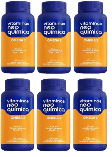 KIT COM 6 VITAMINAS ÔMEGA 3 COM 60 CáPSULAS - NEO QUíMICA