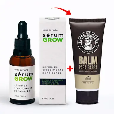 KIT CRESCE BARBA EXCLUSIVO SERUM GROW E BALM BARBA DE MACHO