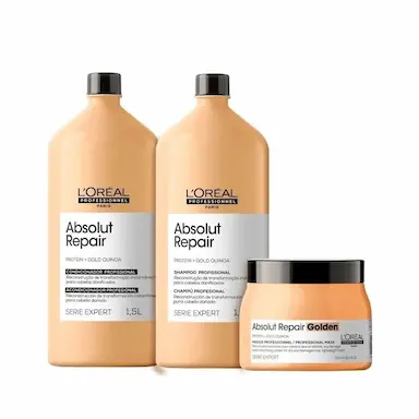 L’Oréal PROFESSIONNEL ABSOLUT REPAIR GOLD QUINOA TRATAMENTO KIT TRIO TOQUE LEVE