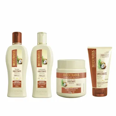 KIT BIO EXTRATUS UMECTANTE ÓLEO DE COCO - SHAMPOO, CONDICIONADOR, BANHO DE CREME E FINALIZADOR