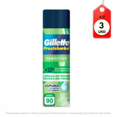 KIT C/03 PRESTOBARBA ESPUMA DE BARBEAR PELE SENSíVEL 56G