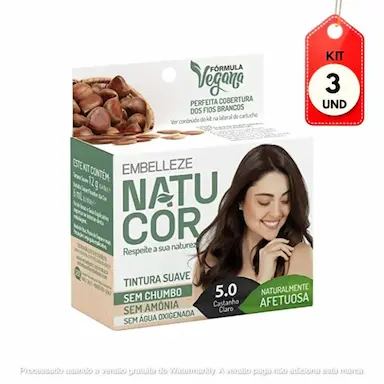 KIT C/03 NATUCOR TINTA 5.0 CASTANHO CLARO 12G