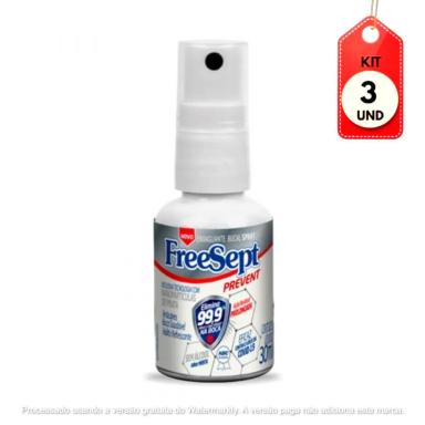 KIT C/03 FREESEPT PREVENT ENXAGUANTE BUCAL C/ NANO PARTíCULAS DE PRATA SPRAY 30ML