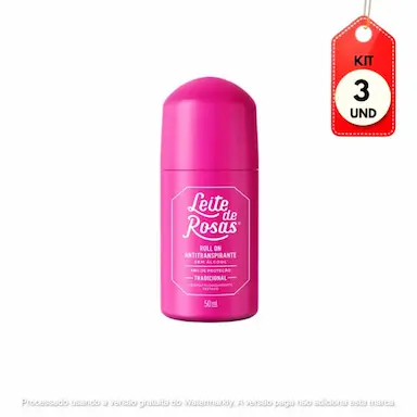 KIT C/03 LEITE DE ROSAS TRADICIONAL DESODORANTE ANTITRANSPIRANTE ROLLON 50ML