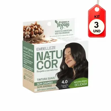 KIT C/03 NATUCOR TINTA 4.0 CASTANHO MéDIO 12G