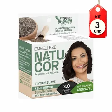KIT C/03 NATUCOR TINTA 3.0 CASTANHO ESCURO 12G