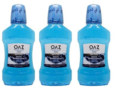 KIT 3UNI ENXAGUANTE BUCAL OAZ FRESH 250ML MENTA REFRESCANTE