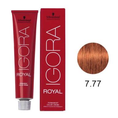 COLORAçãO SCHWARZKOPF IGORA ROYAL 60ML COR:7-77 LOURO MéDIO COBRE EXTRA