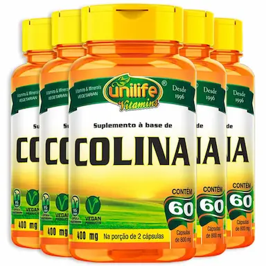 KIT 5 COLINA VITAMINA B8 UNILIFE 60 CáPSULAS