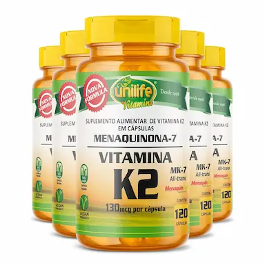 KIT 5 VITAMINA K2 MENAQUINONA-7 UNILIFE 120 CáPSULAS