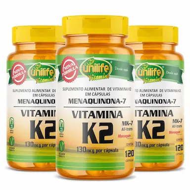 KIT 3 VITAMINA K2 MENAQUINONA-7 UNILIFE 120 CáPSULAS
