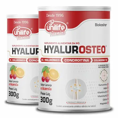 KIT 2 HYALUROSTEO CONDROITINA UNILIFE LARANJA COM ACEROLA 300G